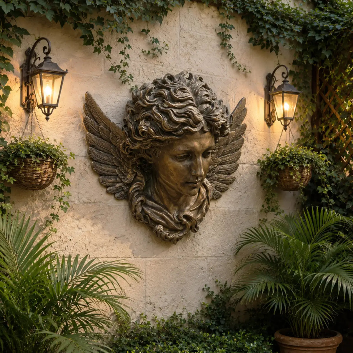 PREMIER Classic Angel Wall Sculpture in Bronze for Courtyards, Villa Entrances, Garden Patios or Pathways PSB-177