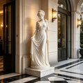 PREMIER Classic Draped Female Sculpture in White Marble for Entrances, Courtyards and Resort Landscapes PSM-140