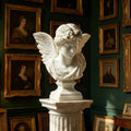 PREMIER Classic Male Angel Bust Statue in White Marble for Entry Consoles, Living Shelves, Galleries or Bedroom Vanities PSM-152