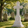 PREMIER Classic Marble Cross Tombstone for Funeral Park, Memorial Garden, Cemetery or Lawn Monument Lot PSM-157