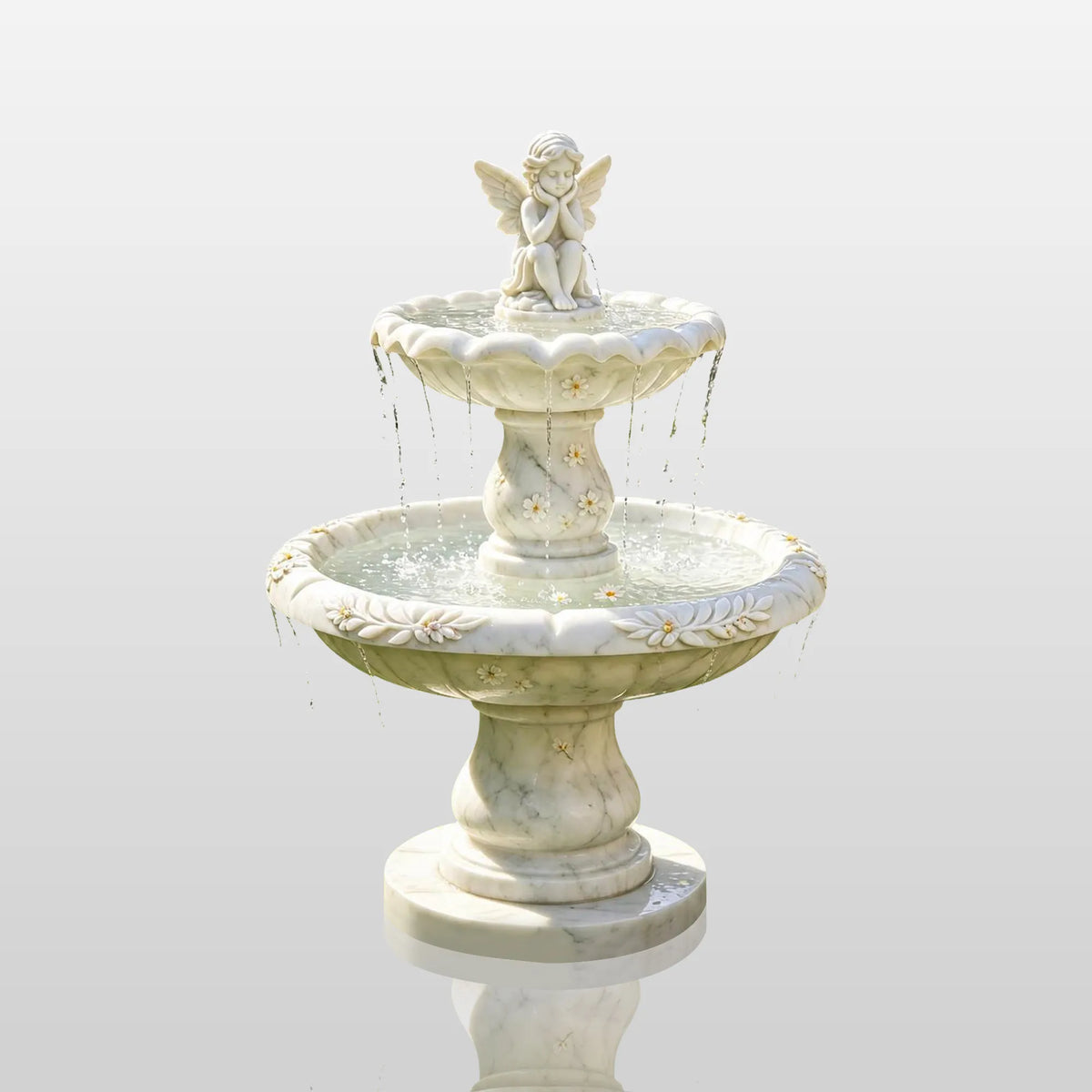 PREMIER Classic Marble Fountain with Cute Angel Design for Backyard Lawns, Gardens, Courtyards or Relaxation Areas PSFM-013