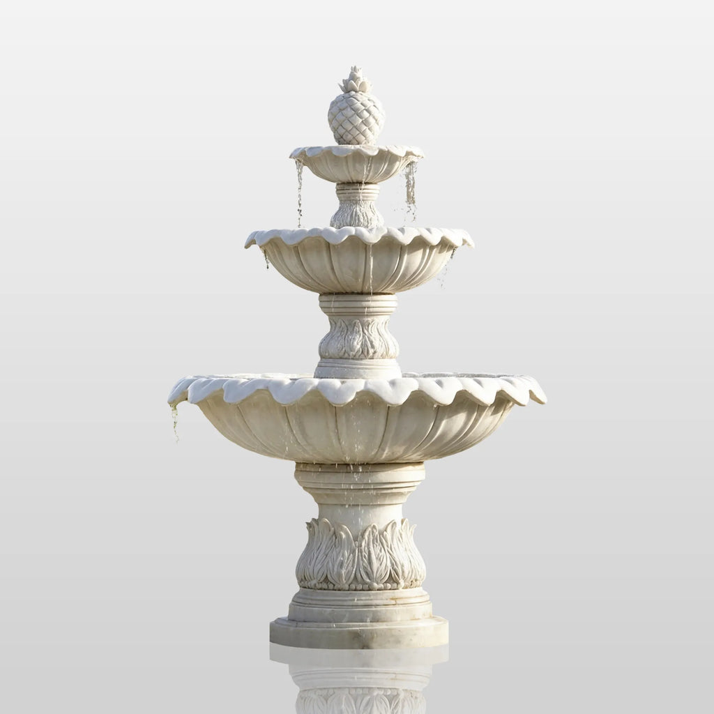 PREMIER Classic Marble Fountain with Three Scalloped Tiers Design for Gardens, Hotels, Parks or Courtyards PSFM-011