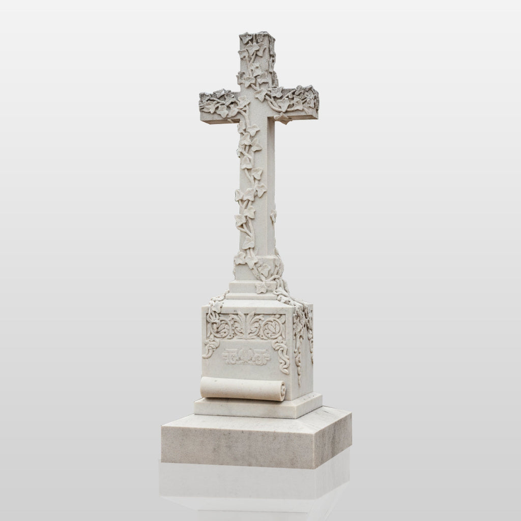 PREMIER Classic Marble Tombstone Sculpture with Cross Design for Cemeteries, Church Gardens or Memorial Areas PSM-118