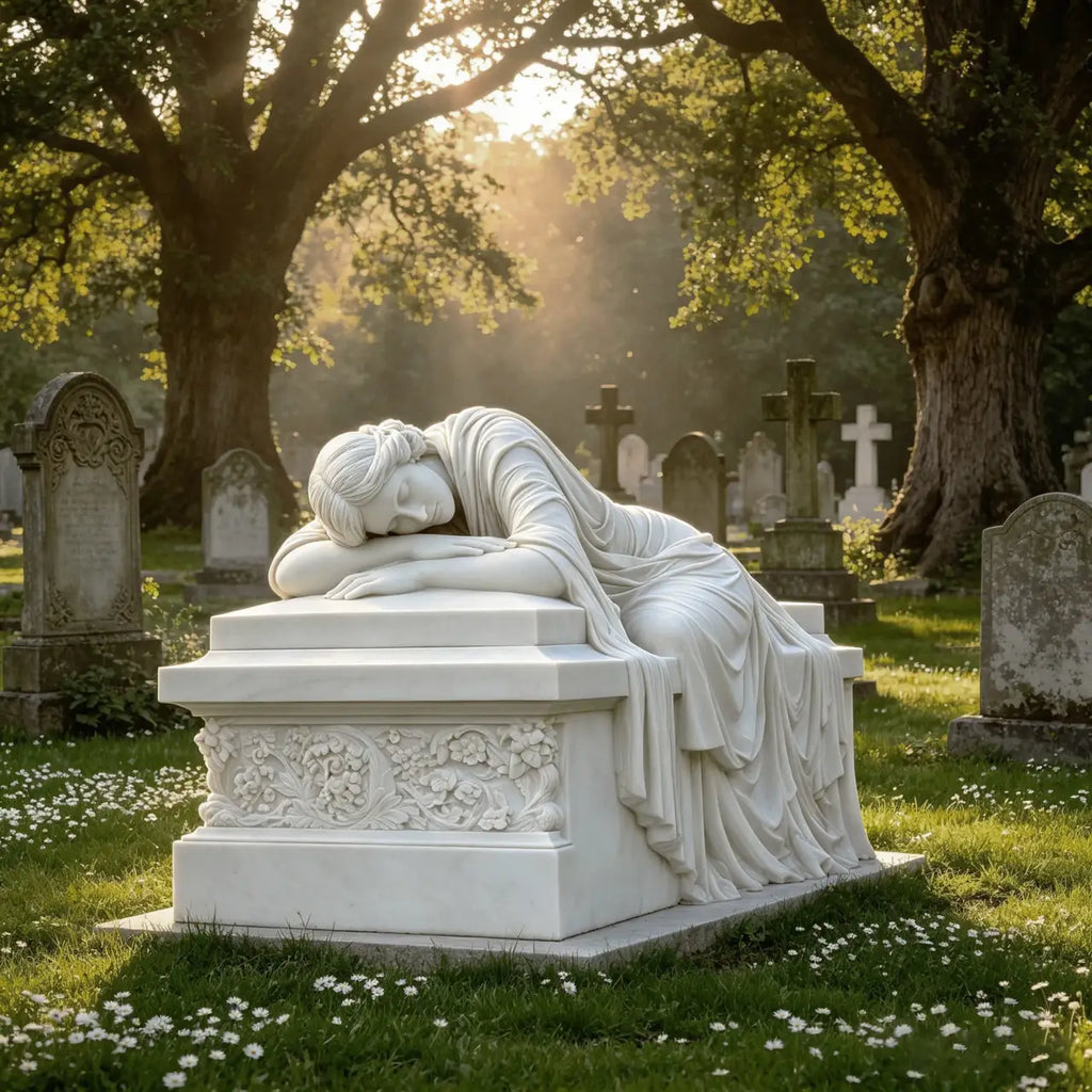 PREMIER Classic Marble Tombstone with Base for Memorial Gardens, Church Graveyards or Cemetery Grounds PSM-153