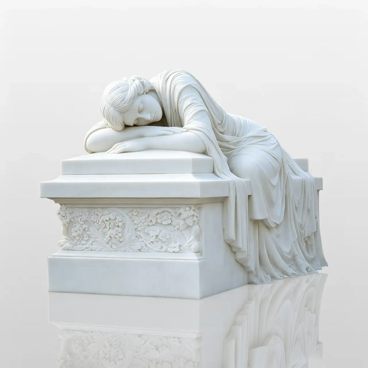 PREMIER Classic Marble Tombstone with Base for Memorial Gardens, Church Graveyards or Cemetery Grounds PSM-153