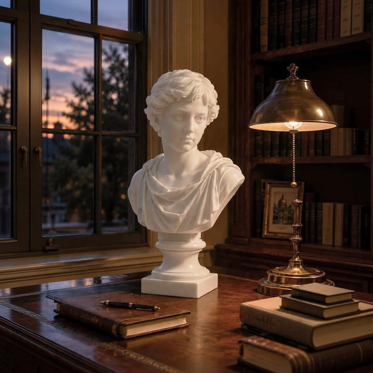 PREMIER Classic White Marble Male Bust Statue for Study Desk, Writing Desk or Office Table PSM-172