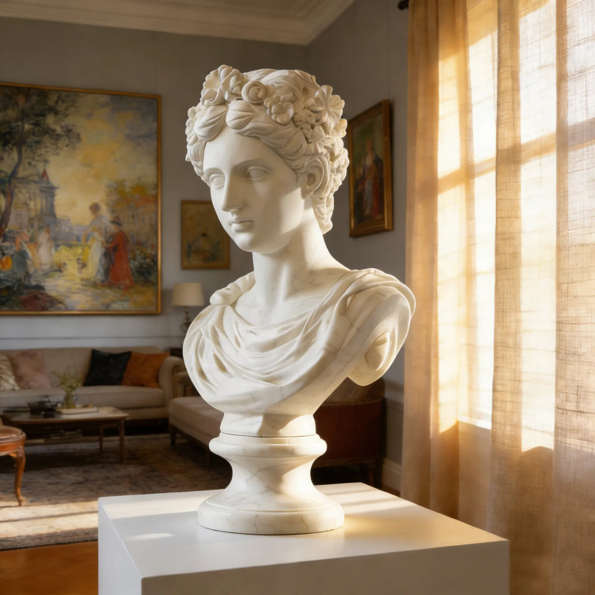 PREMIER Classical Marble Bust with Refined Facial Details for Luxury Interiors and Art Spaces PSM-092