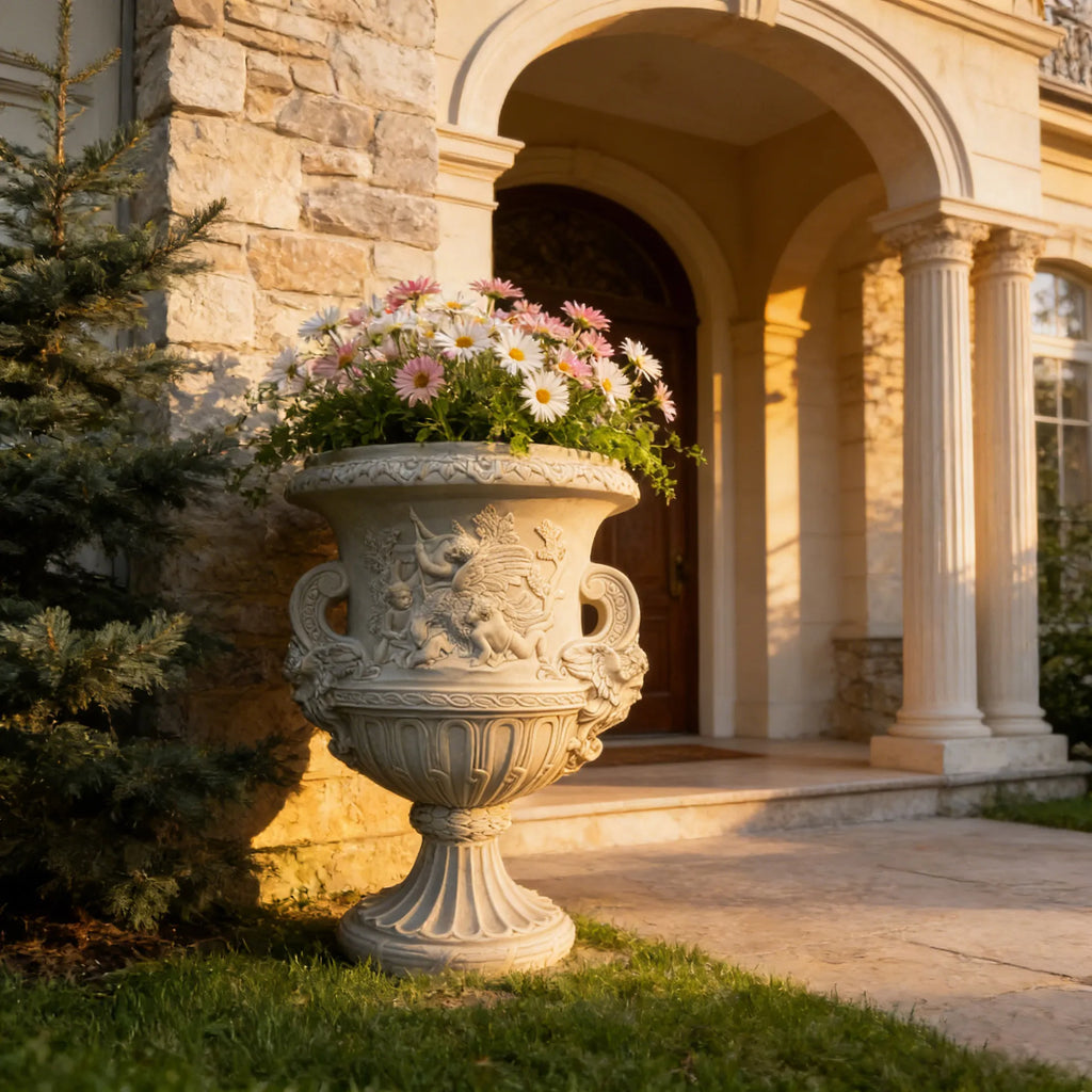 PREMIER Classical and Beautiful Marble Sculpture with Classical Flowerpot Style Suitable for Porches, Gardens or Courtyards PSM-107