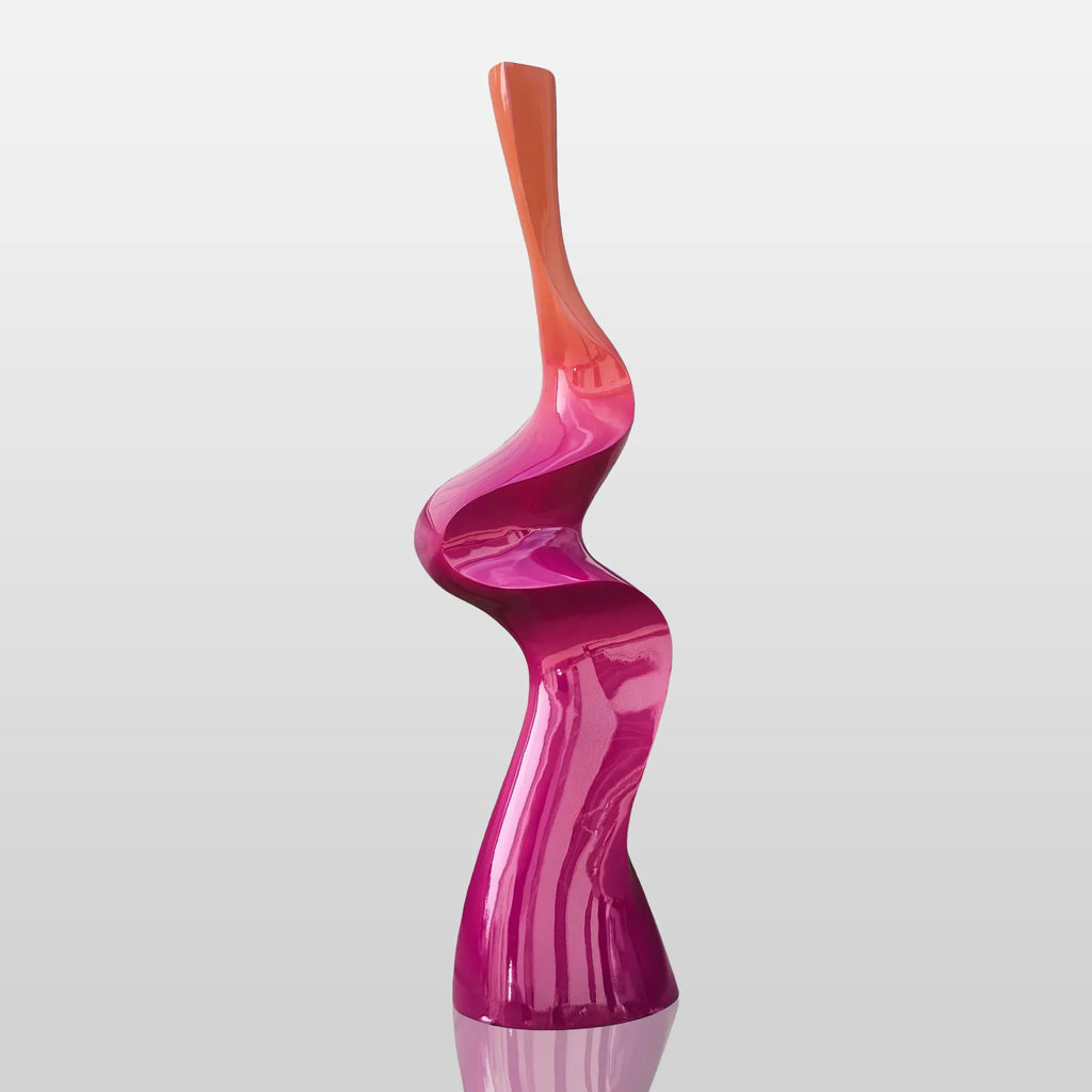 PREMIER Contemporary Pink Stainless Steel Sculpture with Curved Vertical Form for Patios, Pool Areas, and Modern Landscaping PSSS-187
