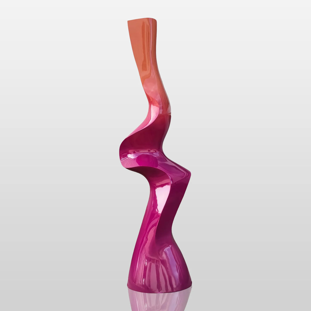 PREMIER Contemporary Pink Stainless Steel Sculpture with Curved Vertical Form for Patios, Pool Areas, and Modern Landscaping PSSS-187