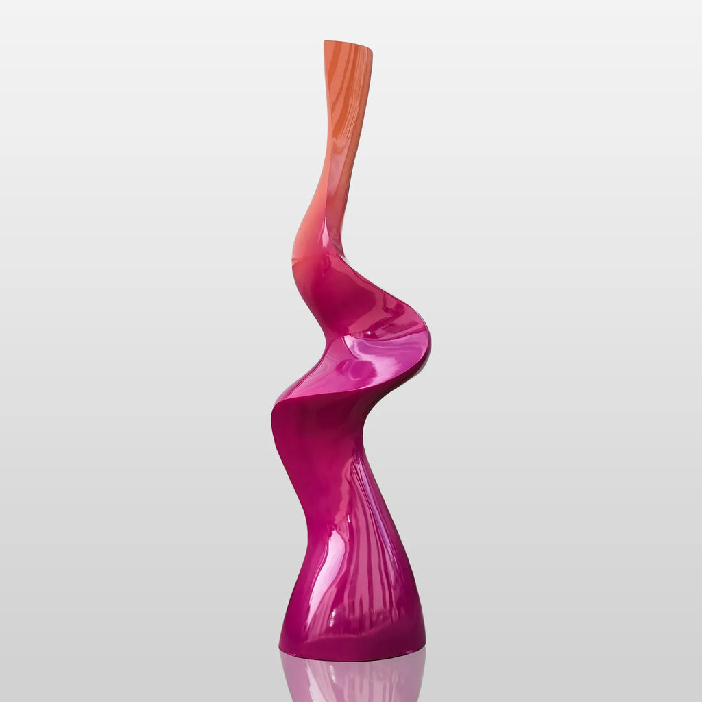 PREMIER Contemporary Pink Stainless Steel Sculpture with Curved Vertical Form for Patios, Pool Areas, and Modern Landscaping PSSS-187