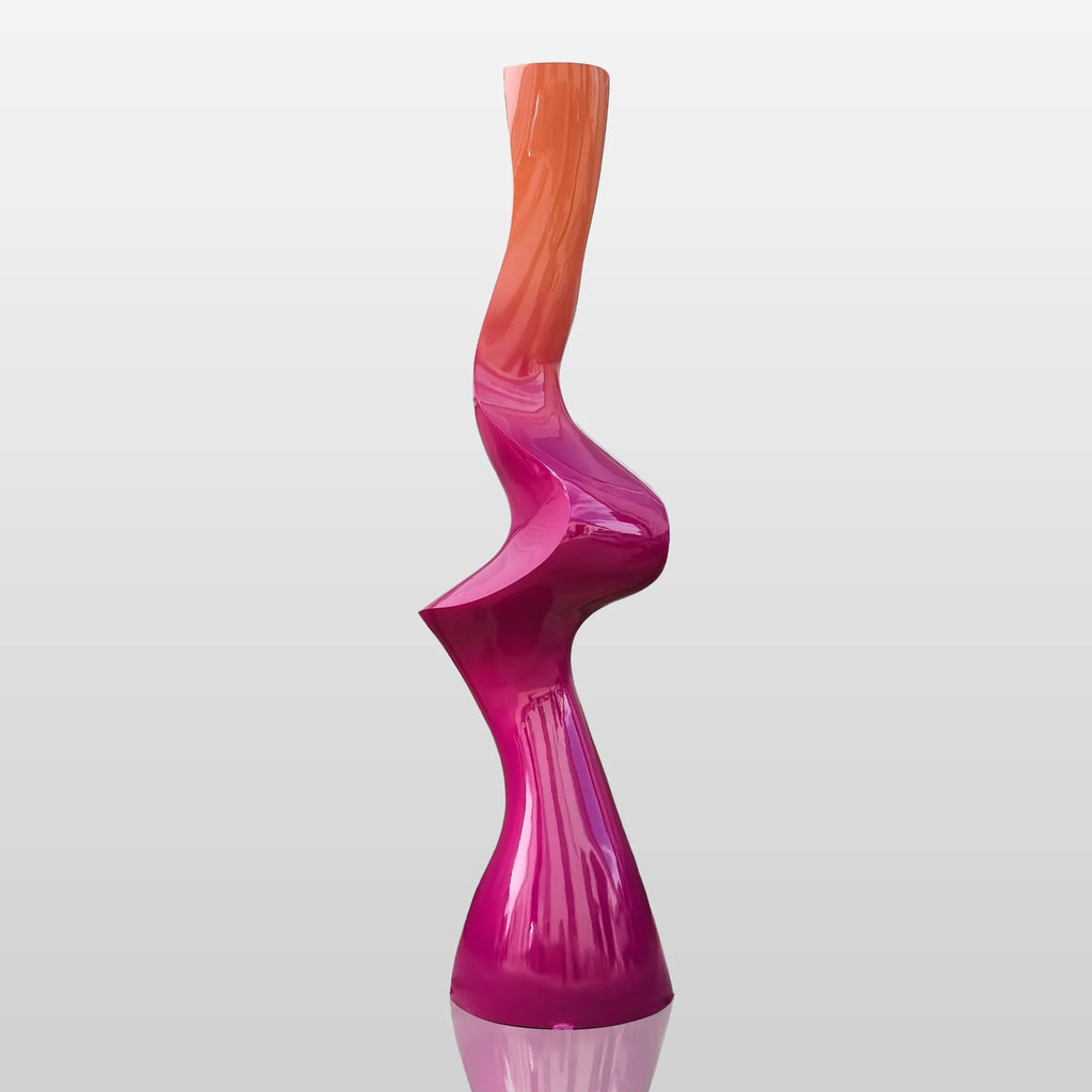 PREMIER Contemporary Pink Stainless Steel Sculpture with Curved Vertical Form for Patios, Pool Areas, and Modern Landscaping PSSS-187