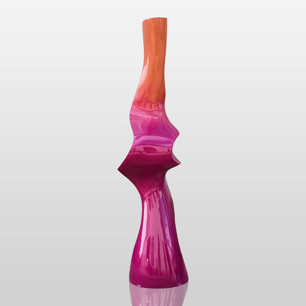 PREMIER Contemporary Pink Stainless Steel Sculpture with Curved Vertical Form for Patios, Pool Areas, and Modern Landscaping PSSS-187