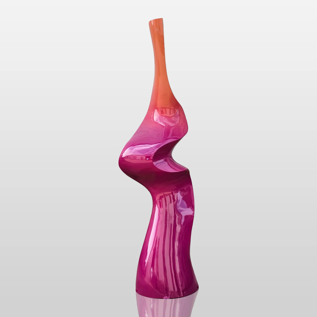 PREMIER Contemporary Pink Stainless Steel Sculpture with Curved Vertical Form for Patios, Pool Areas, and Modern Landscaping PSSS-187