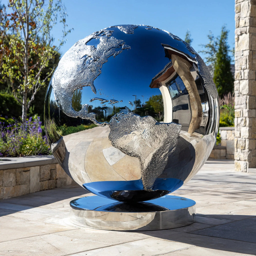 PREMIER Contemporary Stainless Steel Sculpture with Globe Form Design Fit for Public Plazas or Commercial Entrances PSSS-235
