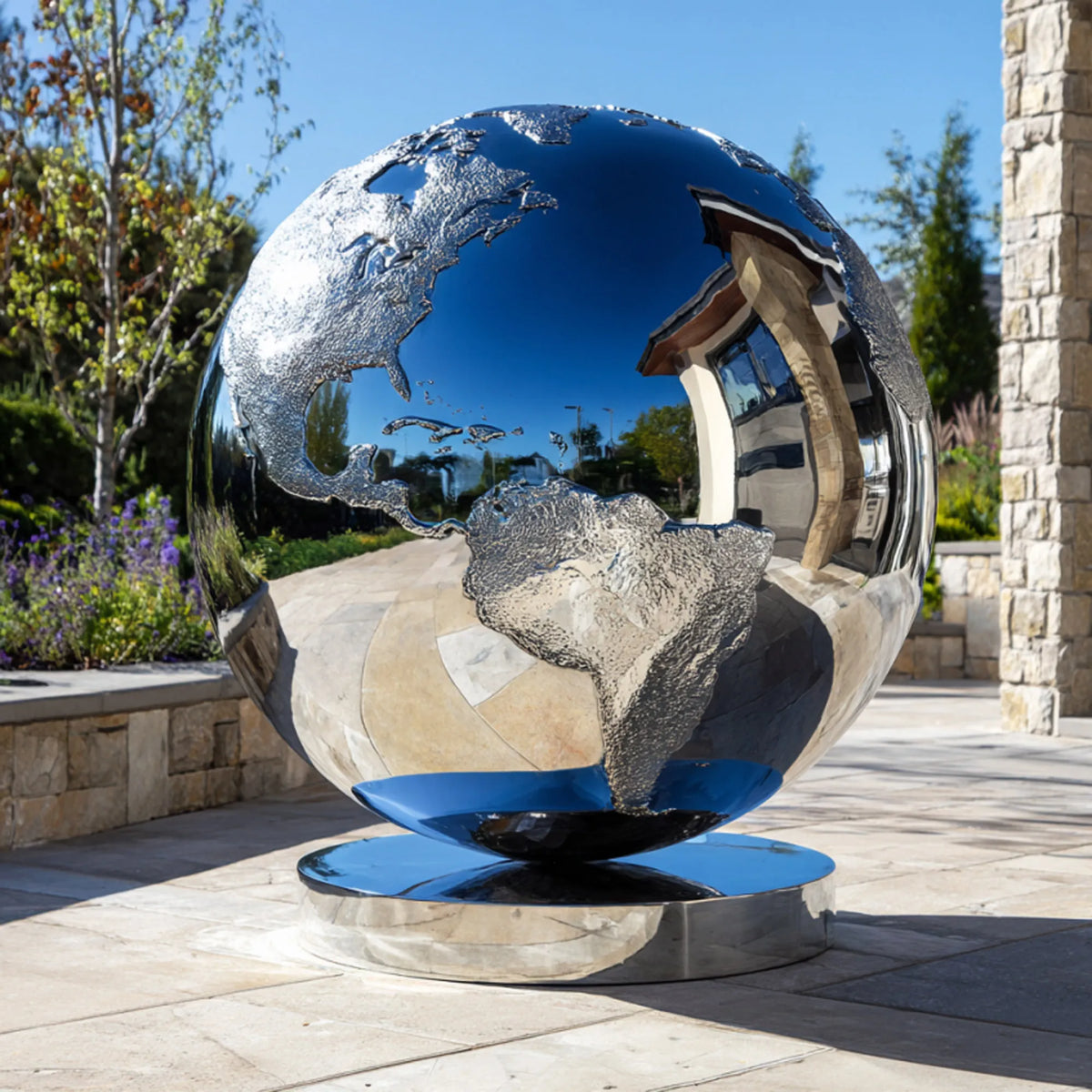 PREMIER Contemporary Stainless Steel Sculpture with Globe Form Design Fit for Public Plazas or Commercial Entrances PSSS-235