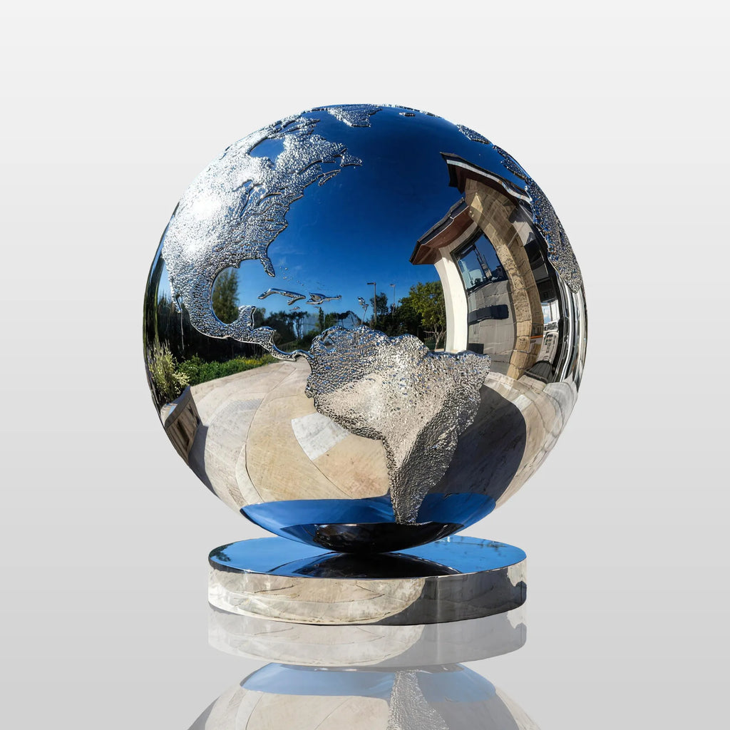 PREMIER Contemporary Stainless Steel Sculpture with Globe Form Design Fit for Public Plazas or Commercial Entrances PSSS-235