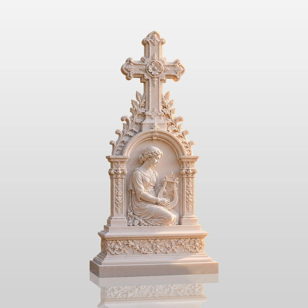 PREMIER Cross Lady Marble Tombstone for Cemetery, Family Burial Plot or Country Church Yard PSM-160
