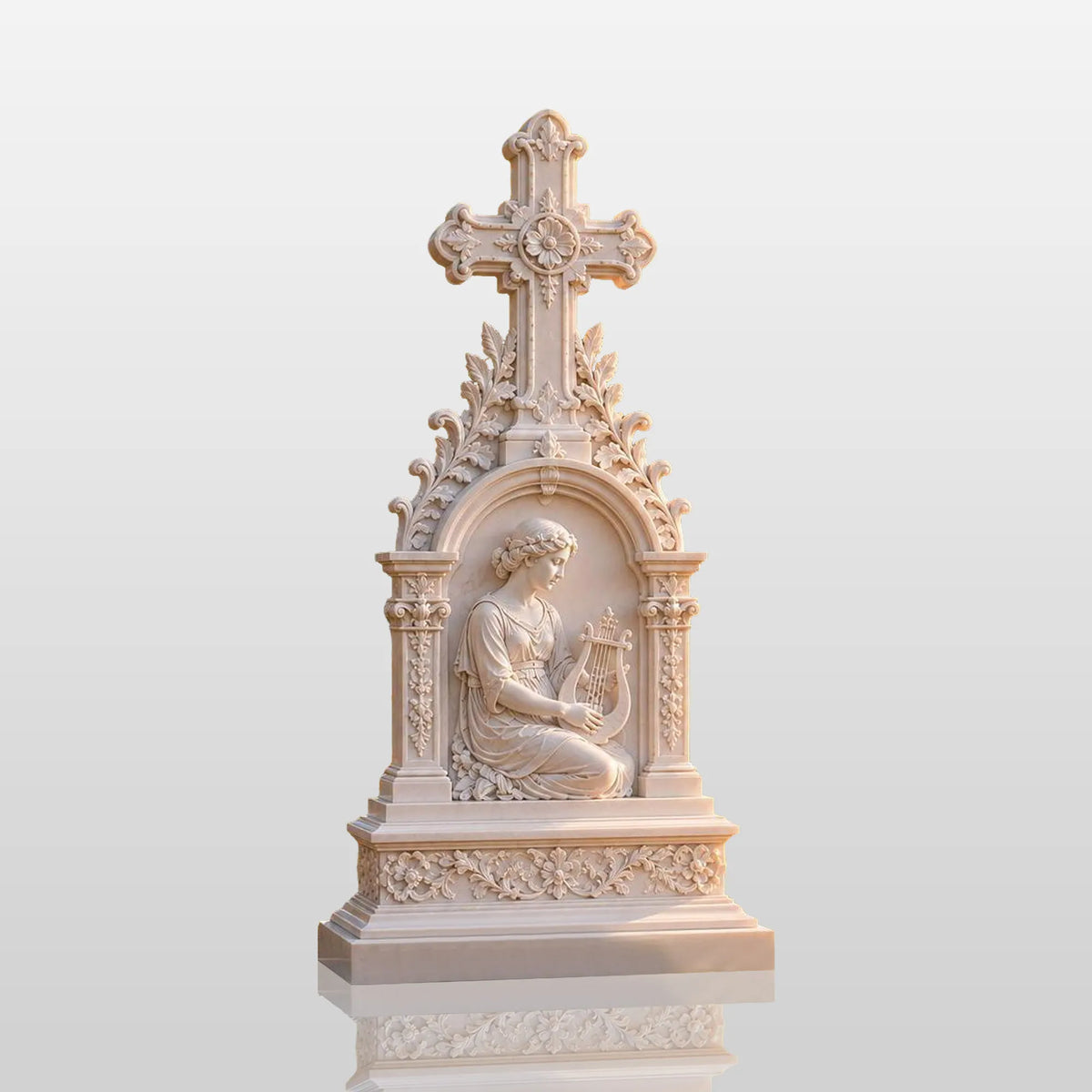 PREMIER Cross Lady Marble Tombstone for Cemetery, Family Burial Plot or Country Church Yard PSM-160