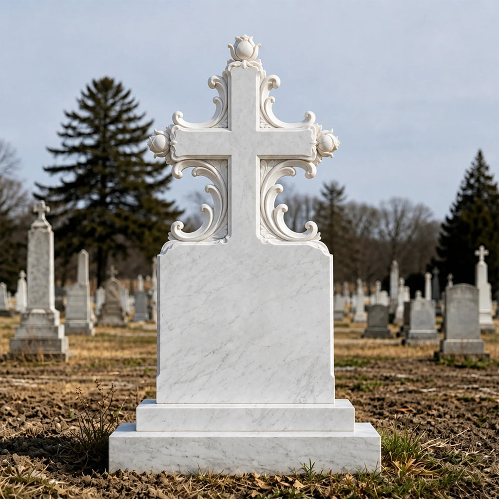 PREMIER Cross Marble Tombstone for Churchyard, Family Mausoleum, Funeral Park or Memorial Garden PSM-177