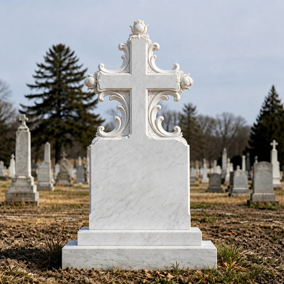 PREMIER Cross Marble Tombstone for Churchyard, Family Mausoleum, Funeral Park or Memorial Garden PSM-177