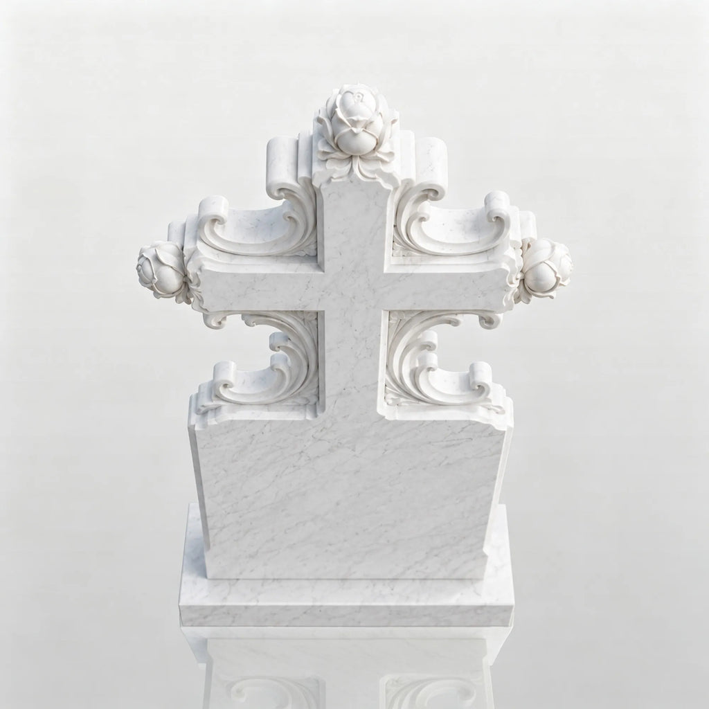 PREMIER Cross Marble Tombstone for Churchyard, Family Mausoleum, Funeral Park or Memorial Garden PSM-177