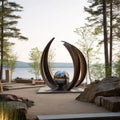 PREMIER Curved Bronze Sculpture with Stainless Steel Ball for Lakeside Yards, Gardens, Patios or Park Waterfronts PSB-193