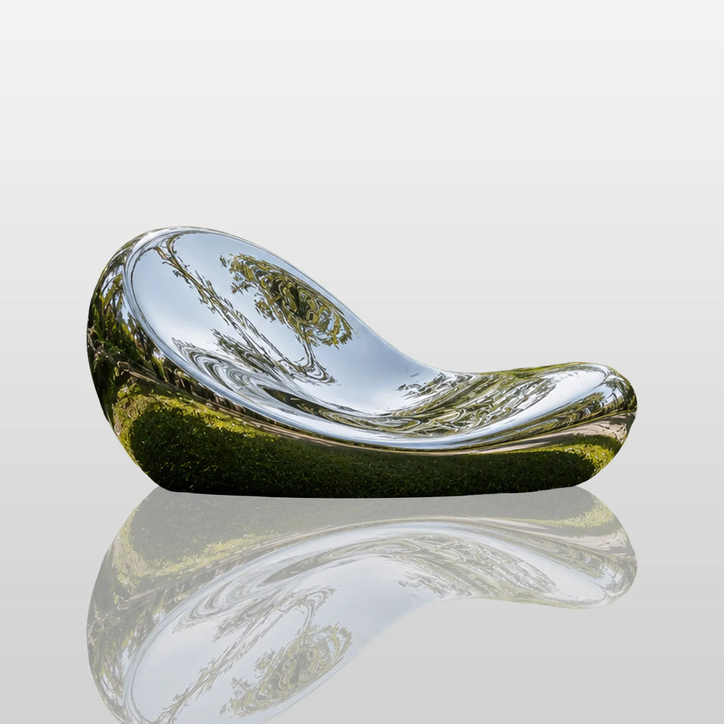 PREMIER Curved Pod Bench Sculpture in Stainless Steel for Botanical Garden, Residential Yard or Forest Park PSSS-296