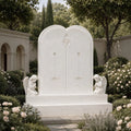 PREMIER Double Marble Tombstone with Praying Angels for Private Burial Plot, Memorial Garden or Family Mausoleum PSM-154