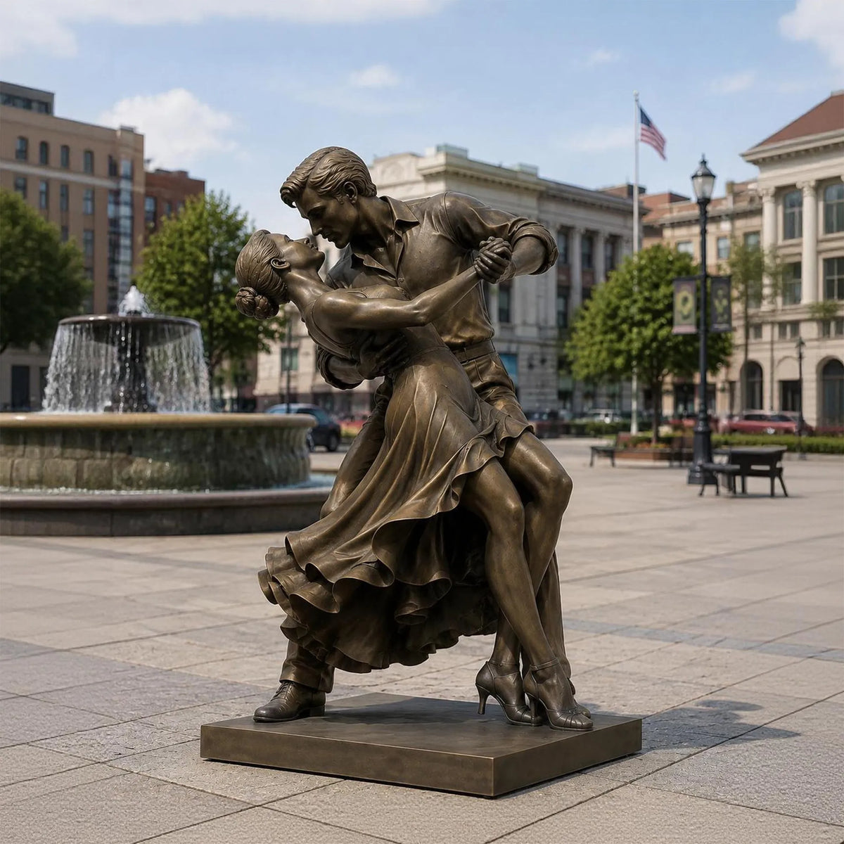 PREMIER Elegant Bronze Dancing Couple Statue for Town Plaza, Park or Estate Garden PSB-240