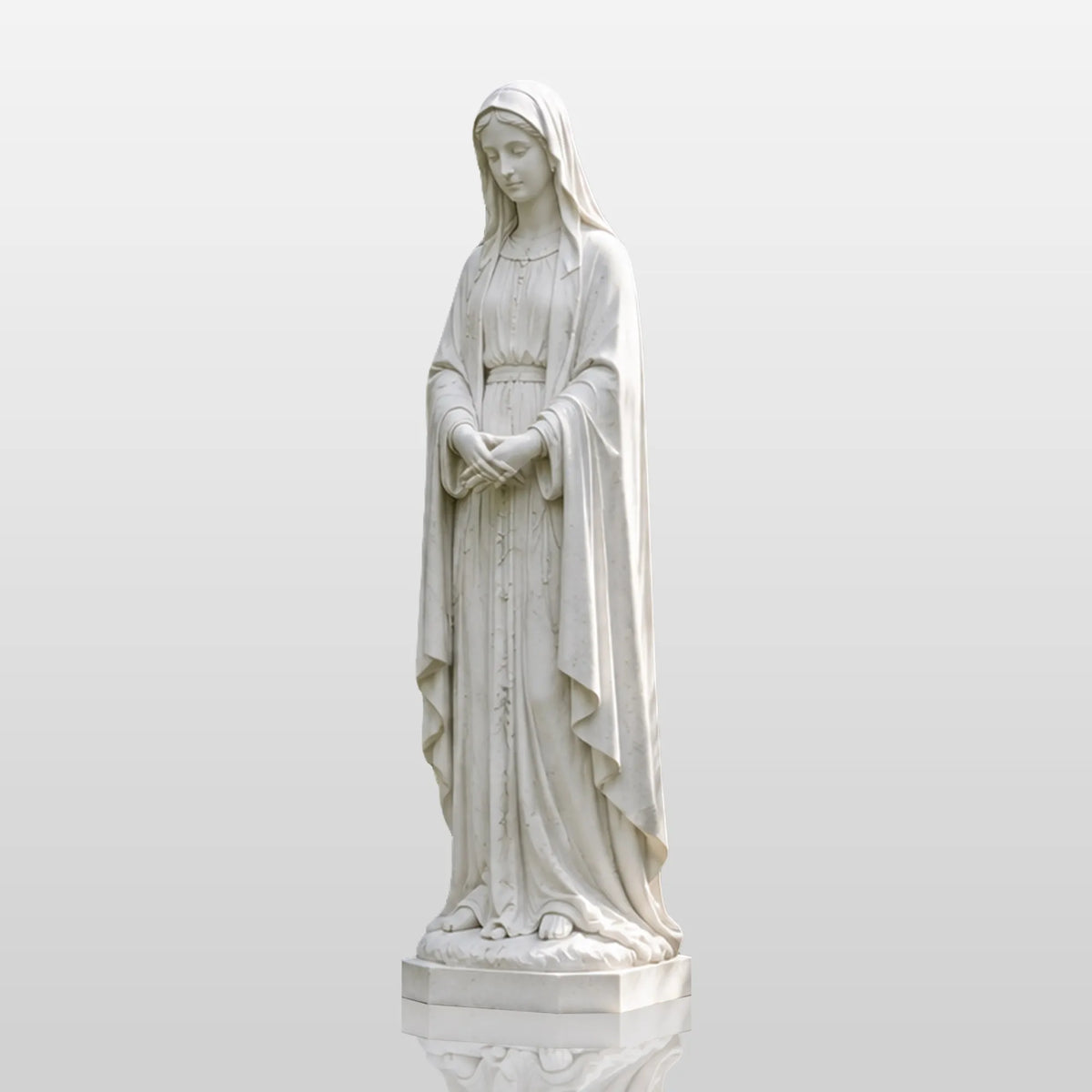 PREMIER Elegant Virgin Mary Statue in White Marble for Gardens, Church Entrances and Religious Courtyards PSM-129