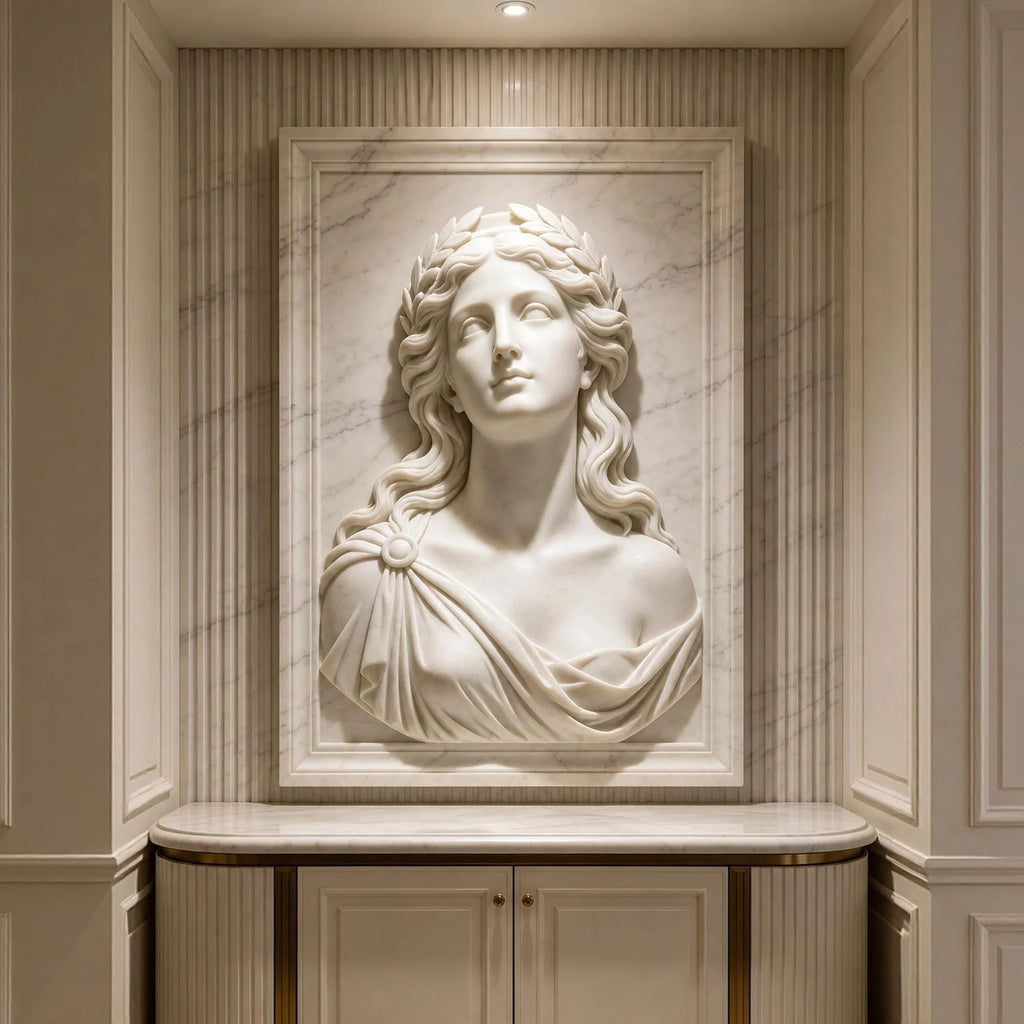 PREMIER Female Marble Wall Relief Sculpture for Entryway, Hallway, Living Room or Art Gallery PSM-168