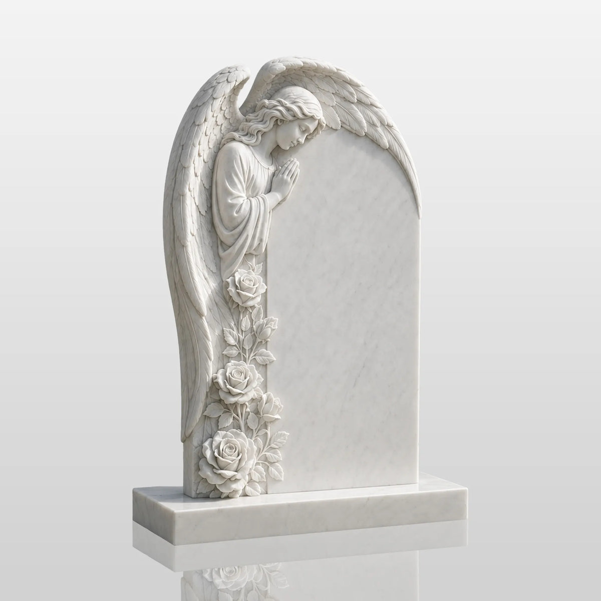 PREMIER Floral Angel Marble Tombstone for Burial Lawn, Parish Cemetery and Churchyard PSM-180