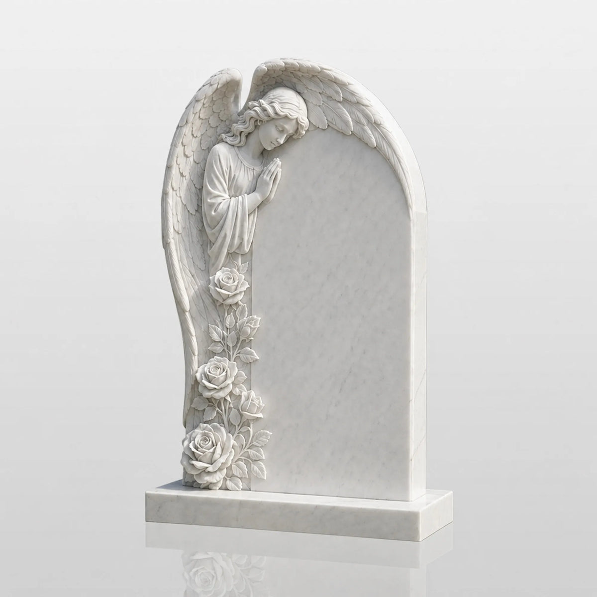 PREMIER Floral Angel Marble Tombstone for Burial Lawn, Parish Cemetery and Churchyard PSM-180