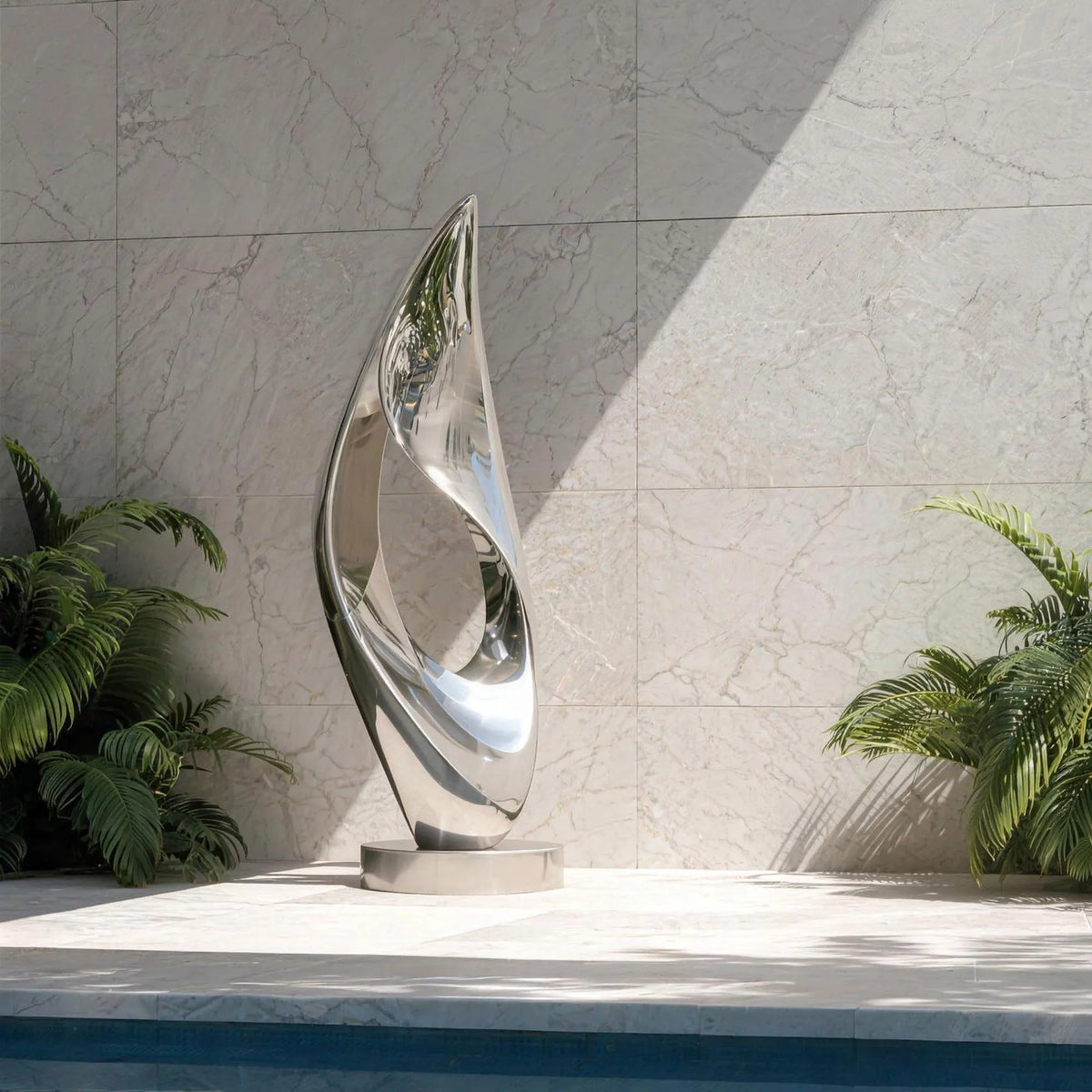 PREMIER Flowing Wave Stainless Steel Sculpture with Modern and Minimalist Style Ideal for Poolside or Resort Areas, Villas PSSS-233