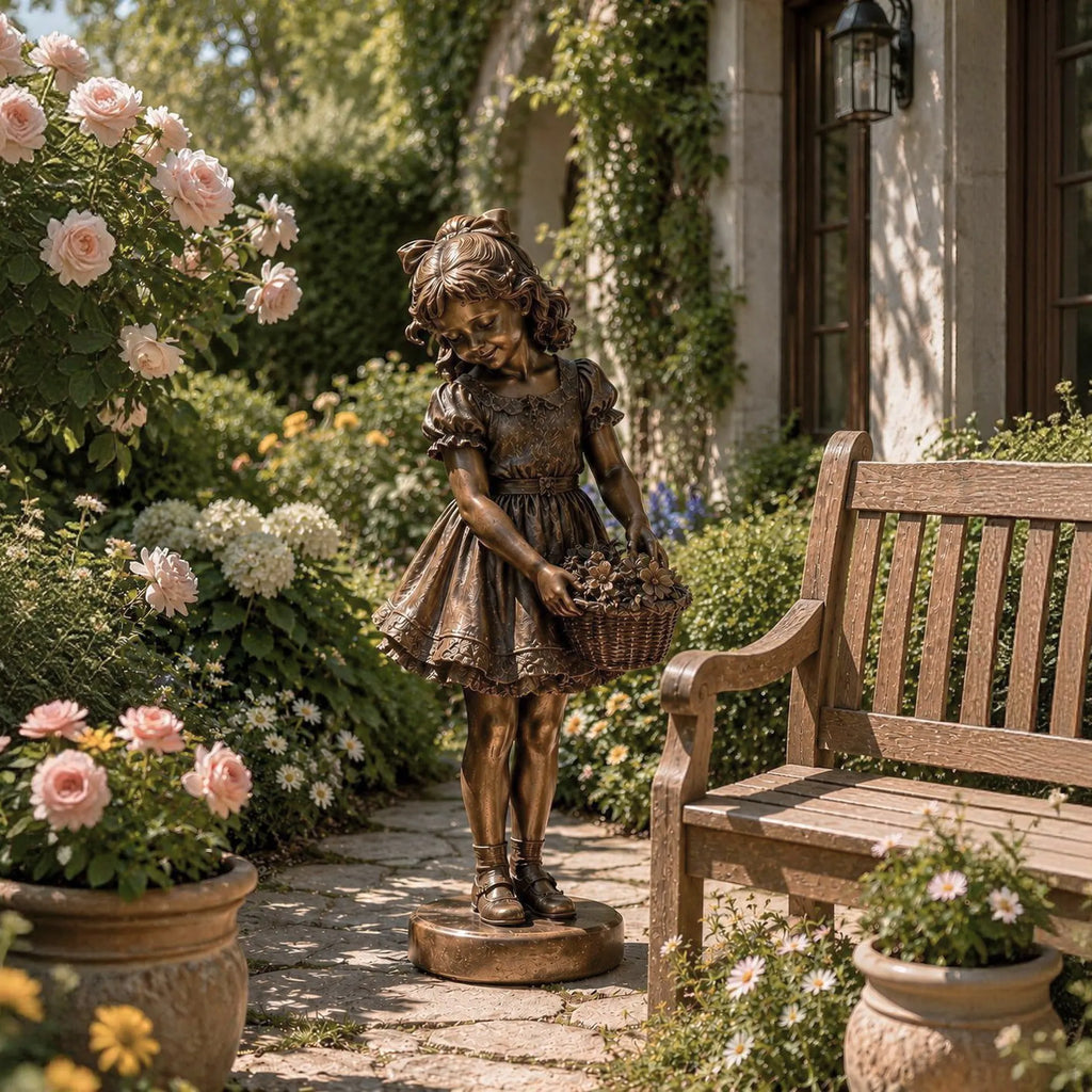 PREMIER Garden Bronze Girl Sculpture for Flowering Yard, Backyard or Yard Walkway PSB-199