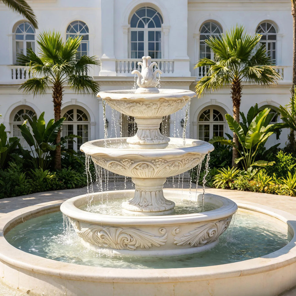 PREMIER Garden Marble Fountain with Refined Design for Resort Gardens, Urban Squares or Courtyards PSFM-008