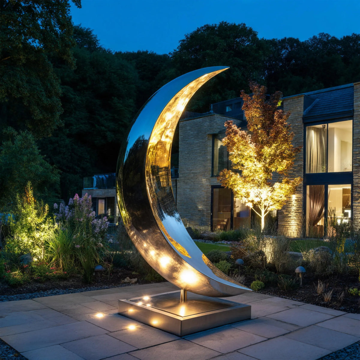 PREMIER Garden Stainless Steel Sculpture with Curved Moon Design for Courtyards, Weddings or Public Areas PSSS-255