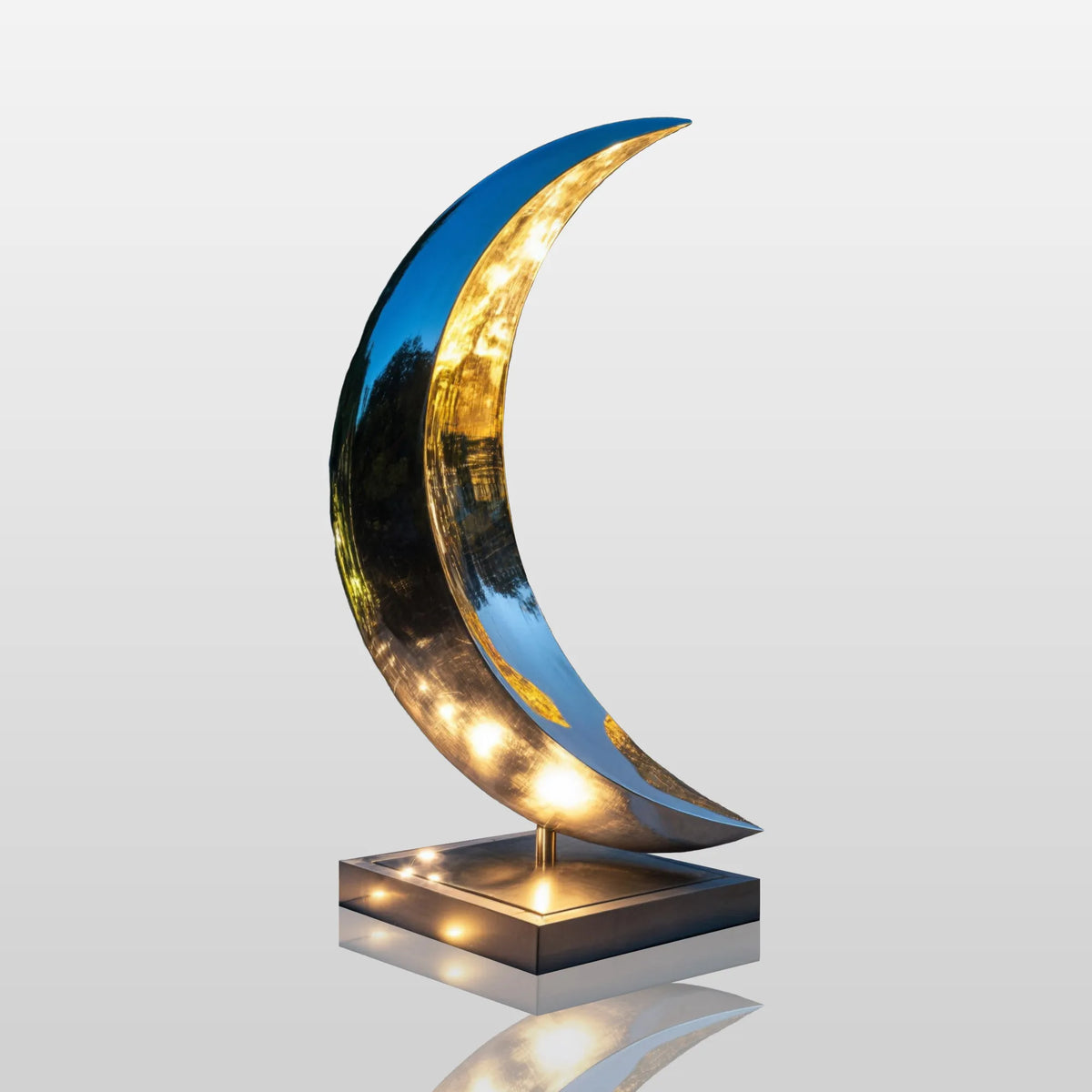 PREMIER Garden Stainless Steel Sculpture with Curved Moon Design for Courtyards, Weddings or Public Areas PSSS-255