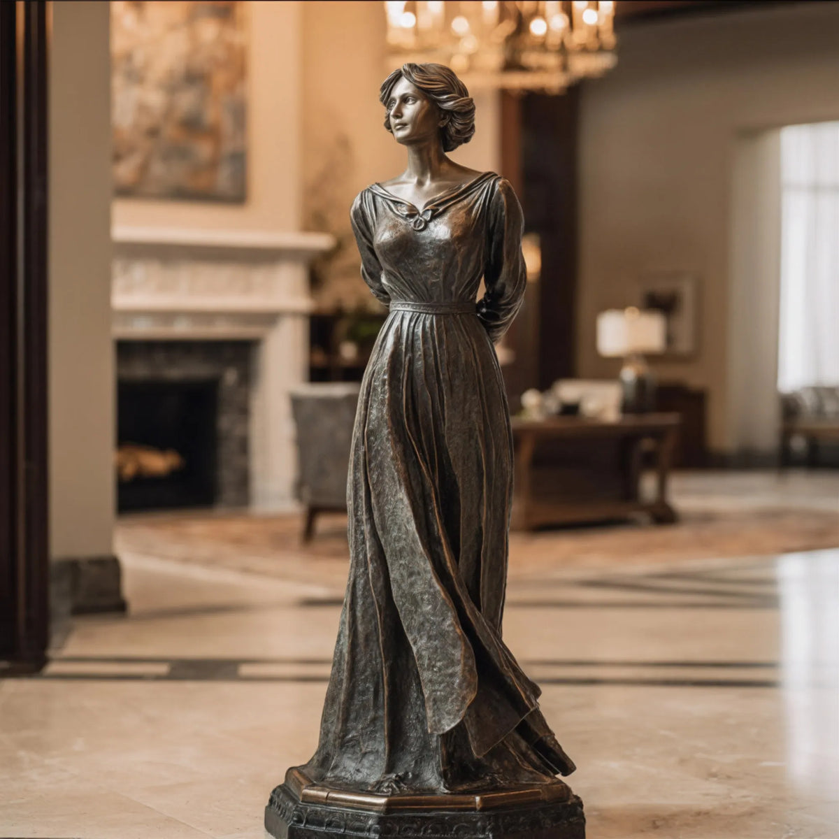 PREMIER Graceful Indoor Brass Sculpture with Standing Female Design for Living Rooms, Hotel Hobbies and Galleries PSB-168