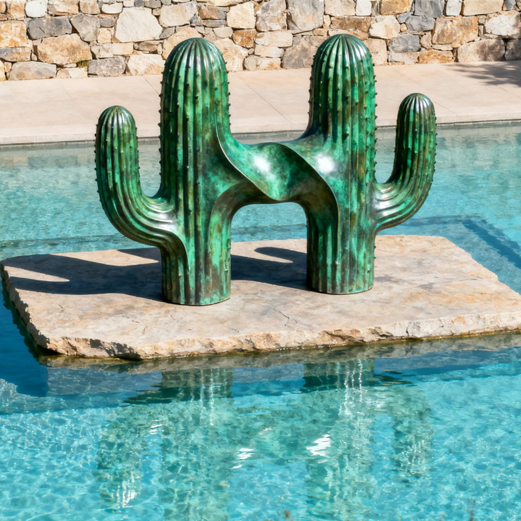 PREMIER Green Cactus Bronze Sculpture with Natural Element Style for Theme Parks, Pool Areas or Outdoor Gardens PSB-144