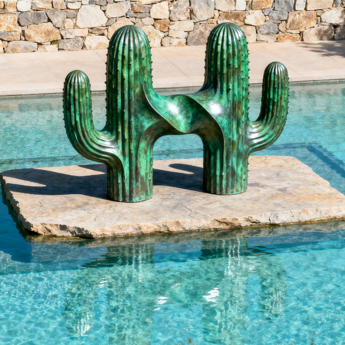 PREMIER Green Cactus Bronze Sculpture with Natural Element Style for Theme Parks, Pool Areas or Outdoor Gardens PSB-144