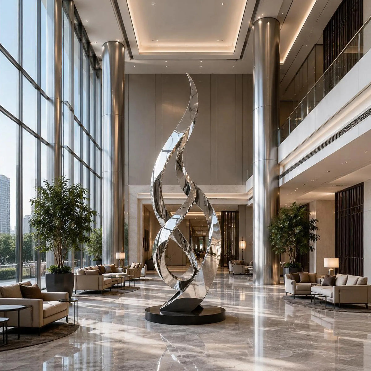 PREMIER Hotel Stainless Steel Sculpture with Ribbon Design for Lobby, Mall Atrium and Entry Hall PSSS-297