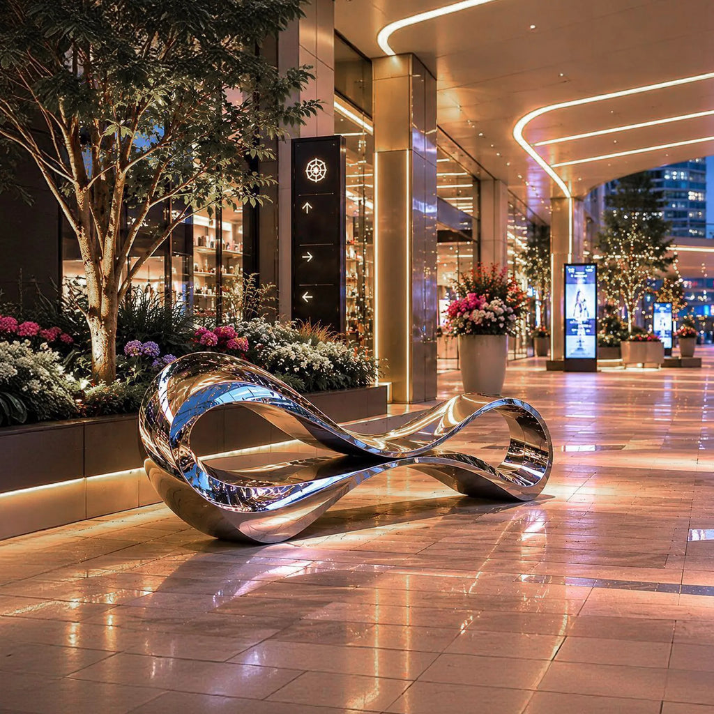 PREMIER Indoor Abstract Bench Sculpture in Stainless Steel for Mall Walkway, Lobby Lounge or Hotel Corridor PSSS-285