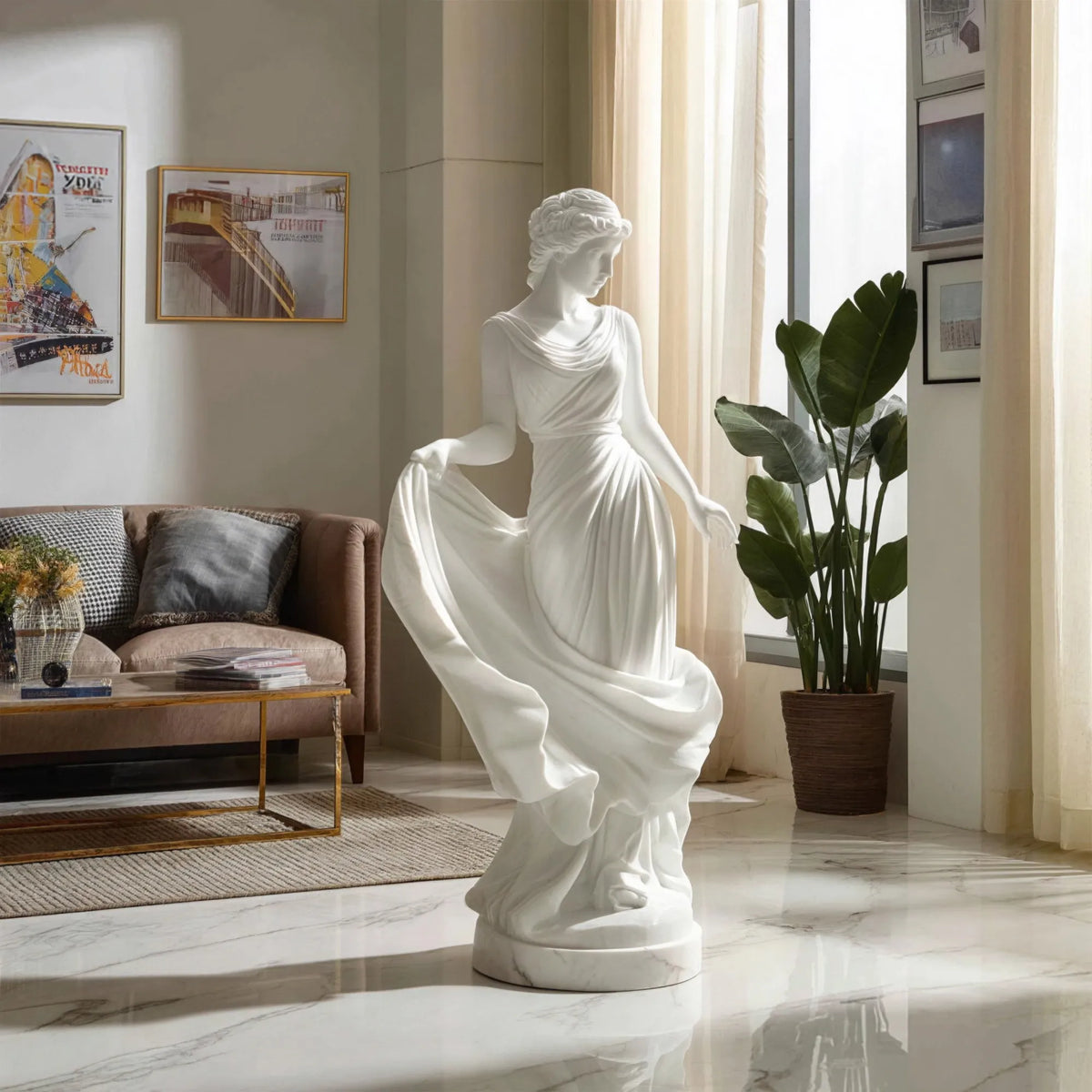 PREMIER Indoor Beautiful Marble Sculpture with Dancing Female Design for Corners, Living Rooms and Art Areas PSM-122