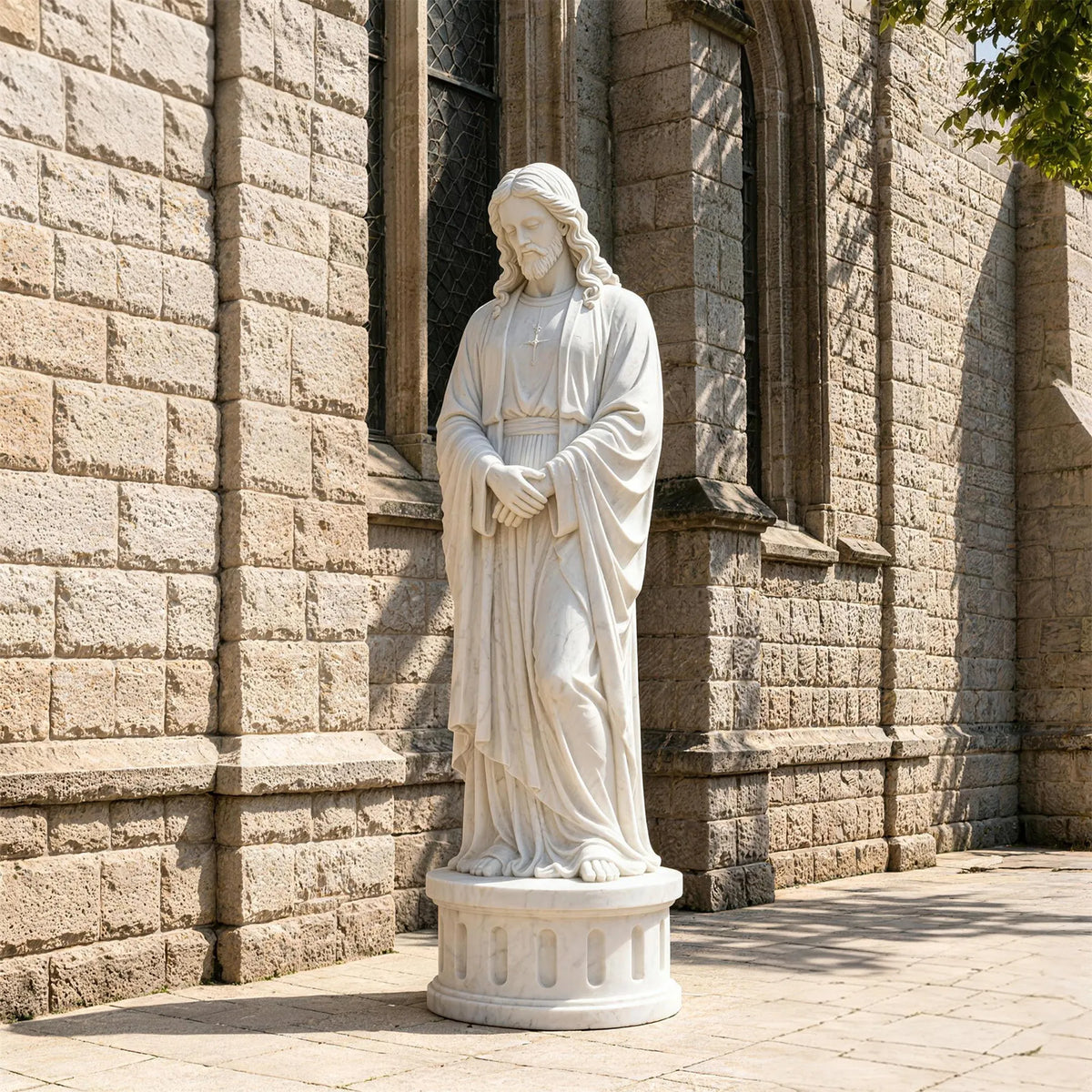 PREMIER Jesus Statue in White Marble for Church, Courtyard, Chapel Patio or Public Plaza PSM-201