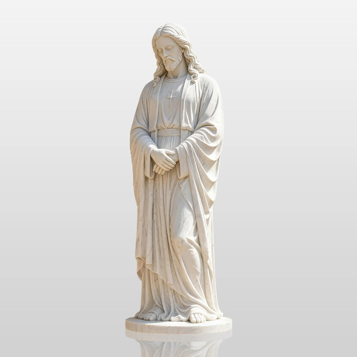 PREMIER Jesus Statue in White Marble for Church, Courtyard, Chapel Patio or Public Plaza PSM-201