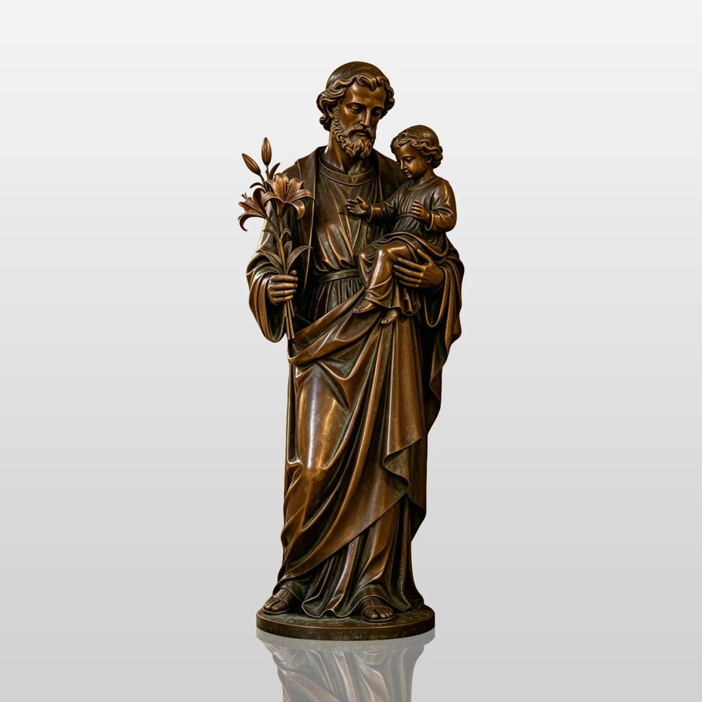 PREMIER Large Indoor Bronze Statue in St. Joseph with Baby Jesus for Estate Foyer, Chapel or Oratory PSB-253