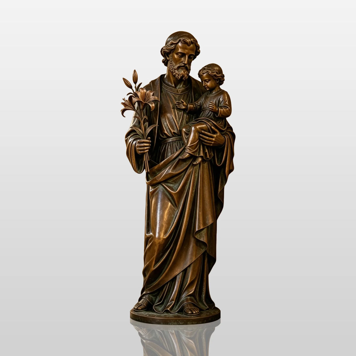 PREMIER Large Indoor Bronze Statue in St. Joseph with Baby Jesus for Estate Foyer, Chapel or Oratory PSB-253