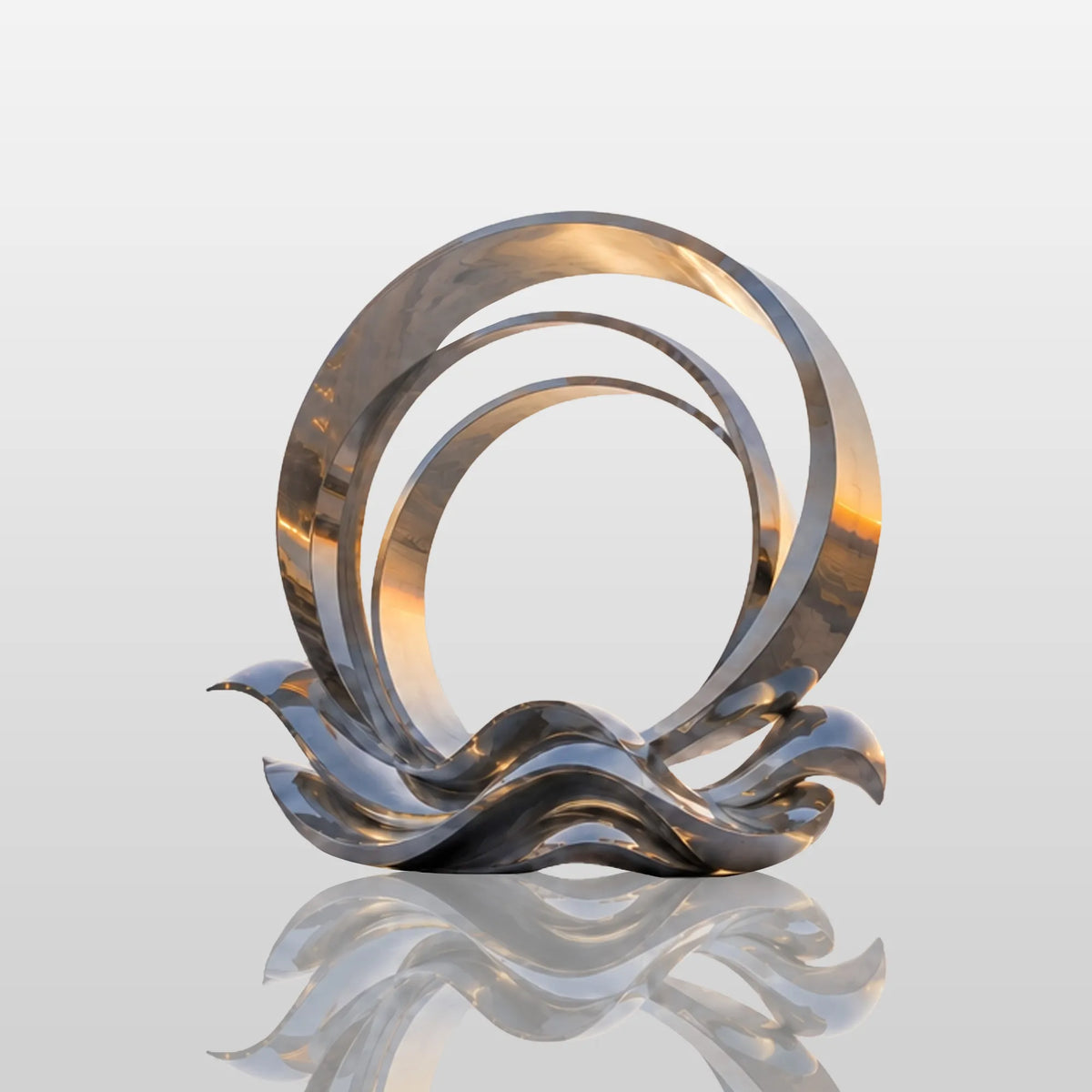 PREMIER Large Stainless Steel Sculpture with Circular Ring and Wave for Waterfront Plaza or Hotel Courtyard PSSS-307